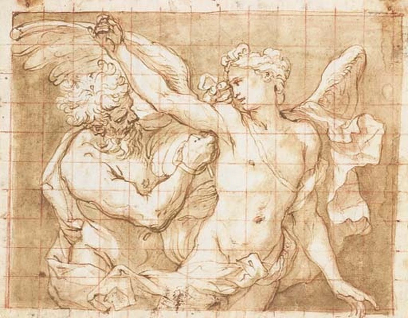 Dedalo che attacca le ali a Icaro